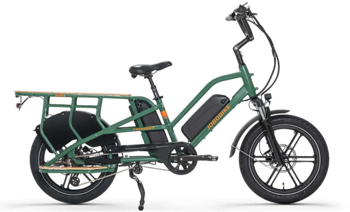 jobobike transer elektrische longtail e cargo 20 inch 250w motor 7 versnellingen 60 km actieradius hydraulische schijfremmen groen