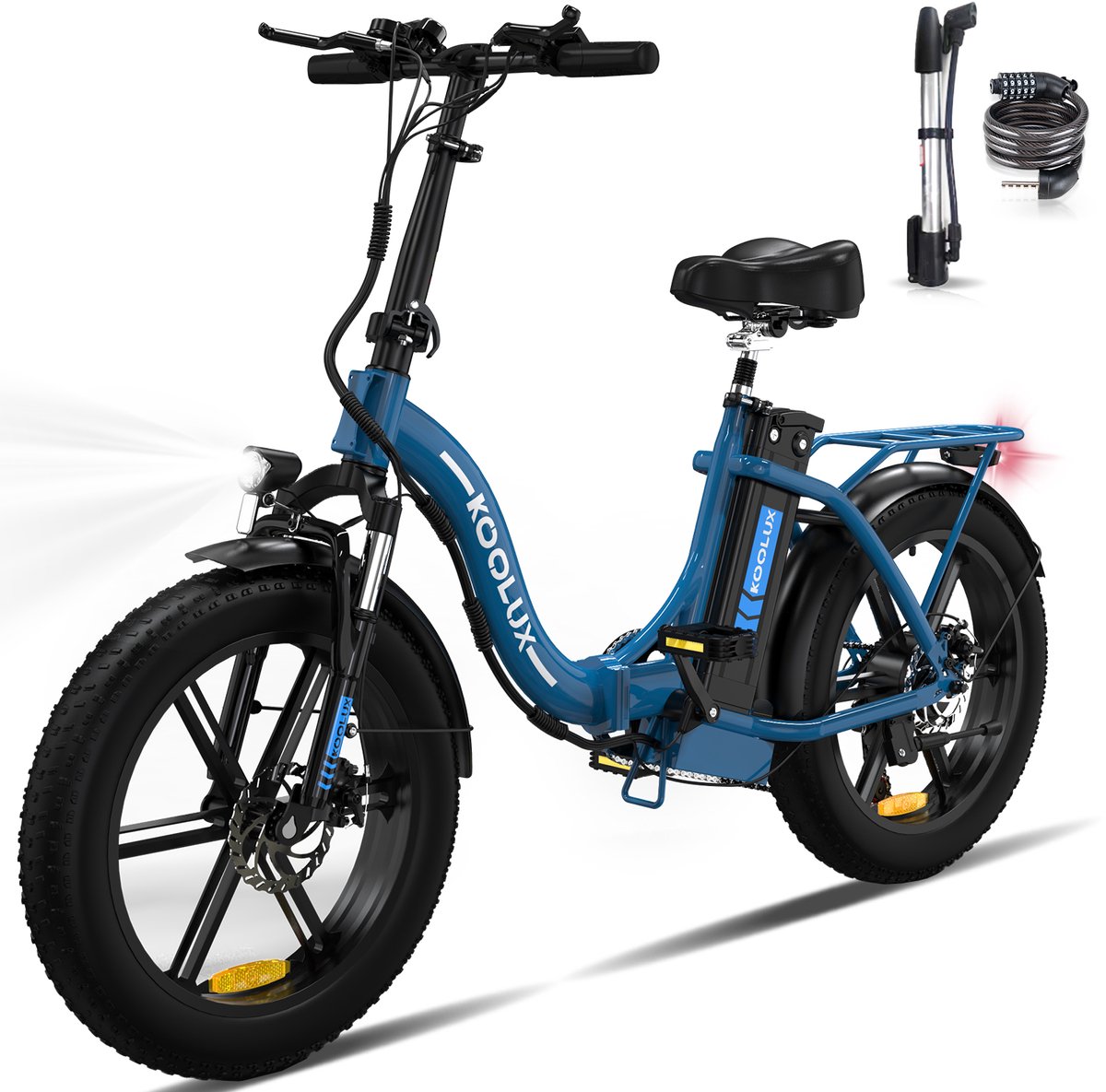 koolux bk6s 4 0 elektrische vouwfiets e bike 20 x 4 0 inch dikke banden 48v 13ah lithium accu 250 w motor maximaal 25 u maximaal bereik 90km 7 speed versnelling lcd scherm aluminium frame blauw