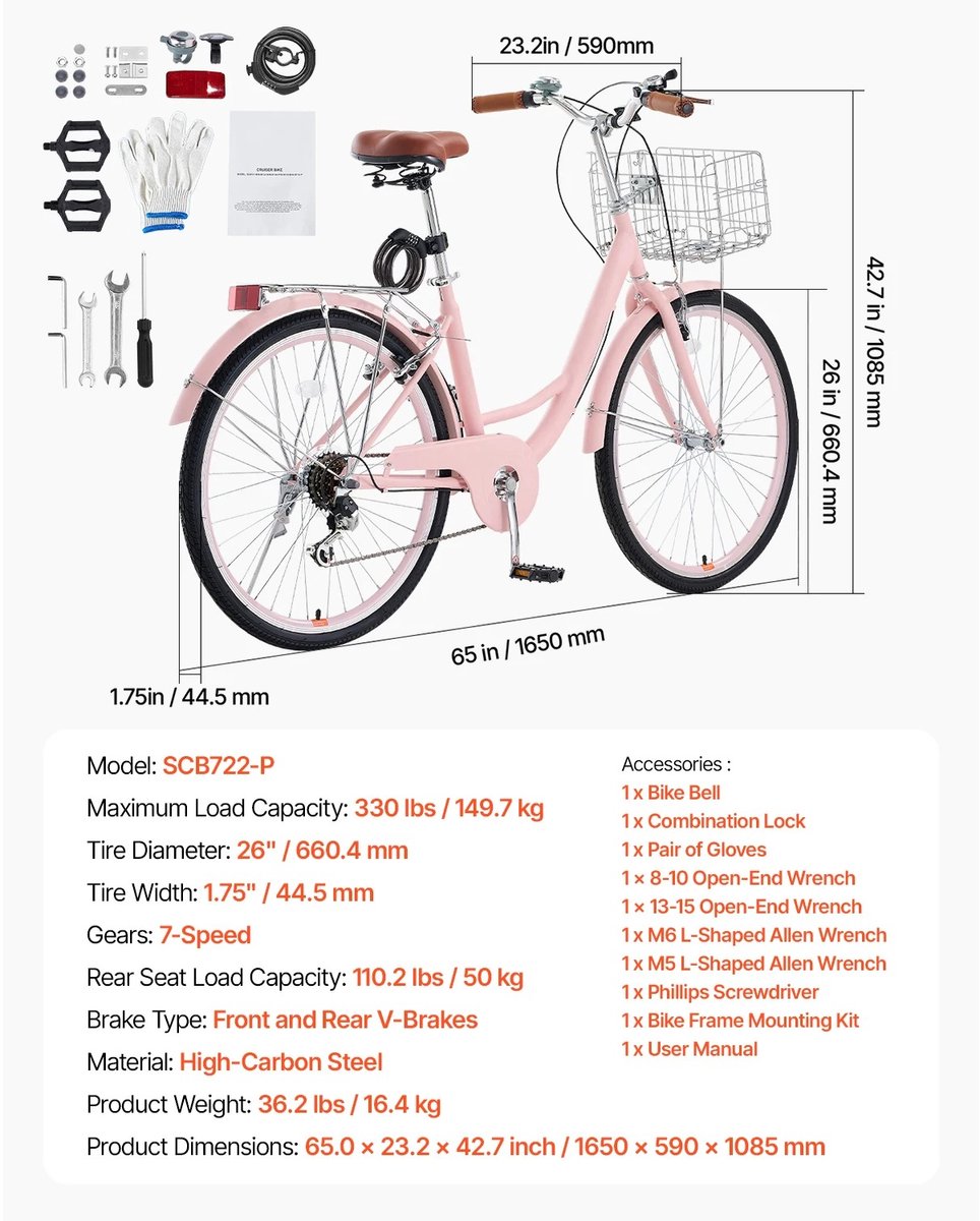 Mila Shop Cruiser fiets - Strandcruiserfiets met mand - Bagagedrager - 26 Inch Fiets kopen online
