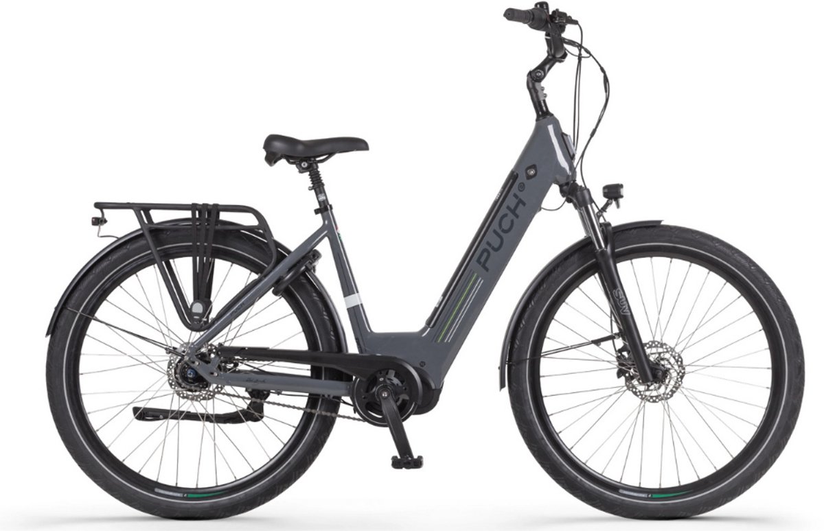 puch e modern suv n7 elektrische fiets e bike rijklaar geleverd lage instap framemaat 49 uitneembare accu 28 inch 250w ananda middenmotor 150 km actieradius basalt grey glossy