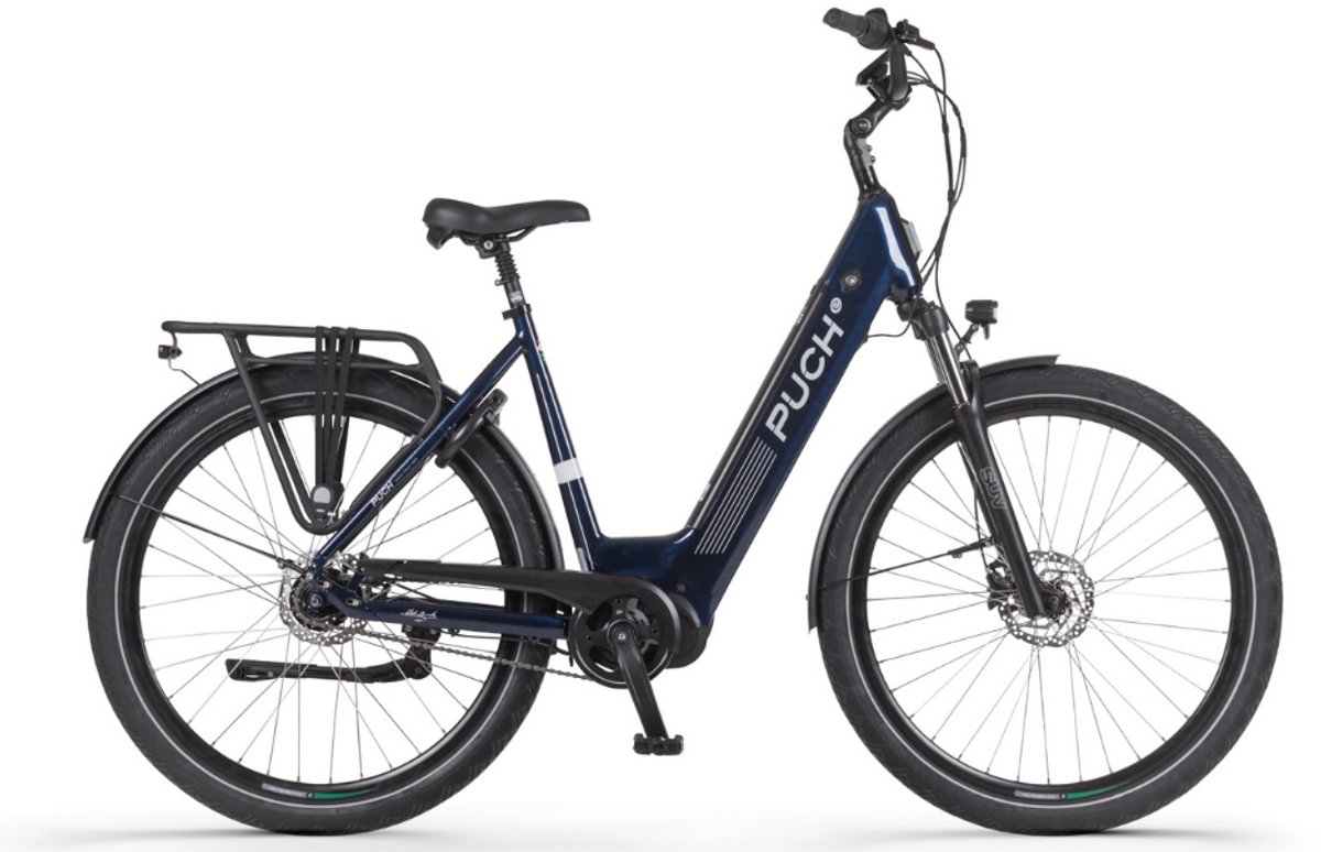 puch e modern suv n7 elektrische fiets e bike rijklaar geleverd lage instap framemaat 49 uitneembare accu 28 inch 250w ananda middenmotor 150 km actieradius deep blue glossy