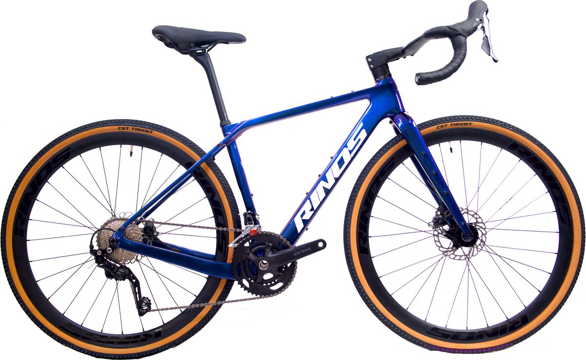 rinos sandman 4 gravel fiets gravel bike carbonframe grx400 20 versnellingen hydraulische schijfremmen lichtgewicht allround fiets voor elk terrein kameleon blauw paars 58