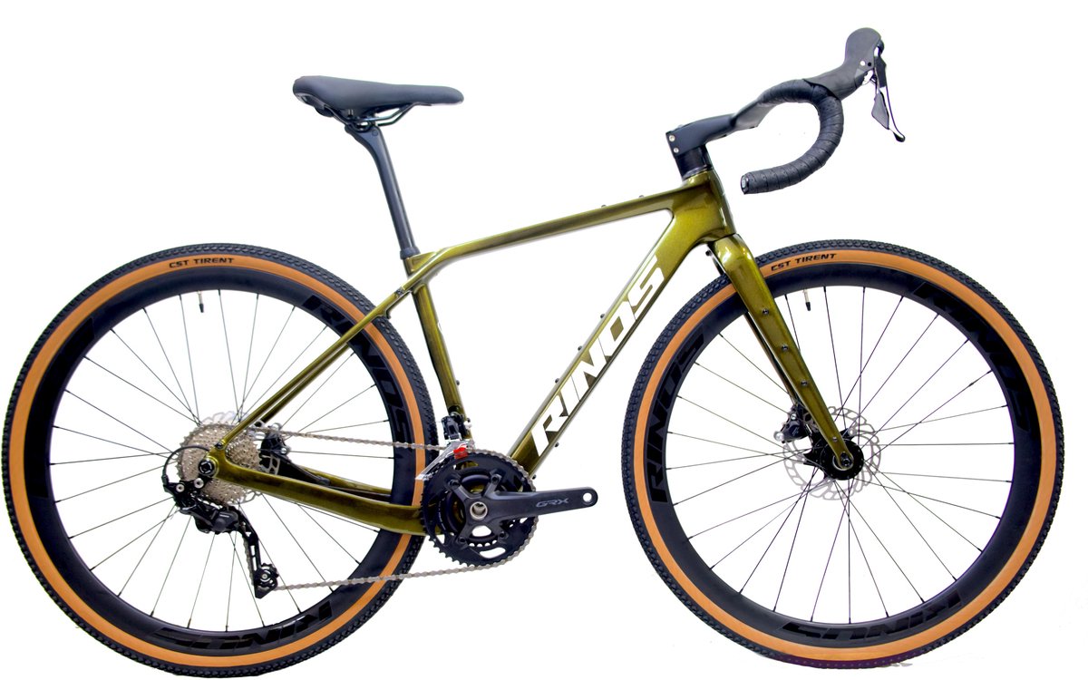 rinos sandman 7 gravel fiets gravel bike carbonframe grx 820 24 versnellingen hydraulische schijfremmen lichtgewicht allround fiets voor elk terrein kameleon goud groen 56
