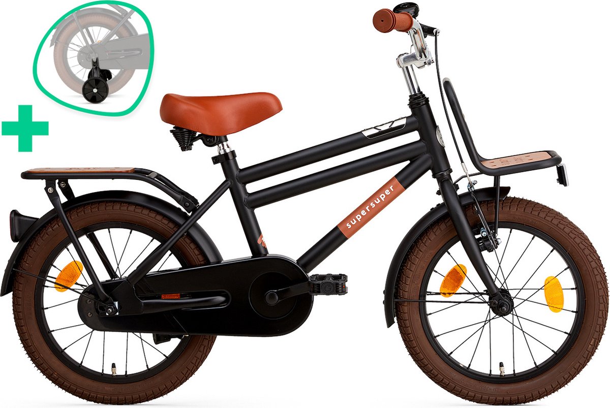 Supersuper Cooper Bamboo - Kinderfiets - Jongensfiets - 16 inch - Mat Zwart Kinderfiets kopen online