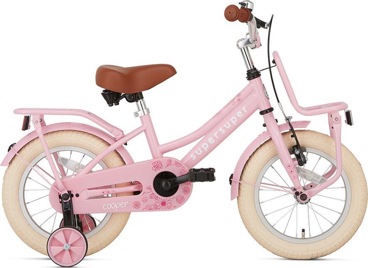 Supersuper Cooper - Kinderfiets - Meisjesfiets - 14 inch - Roze Kinderfiets kopen online