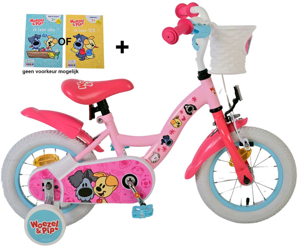 Woezel & Pip Kinderfiets - Meisjes - 12 inch - Roze + gratis kleurboek Kinderfiets kopen online