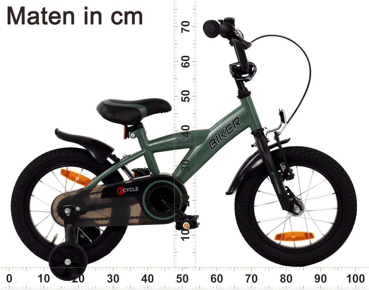 2cycle biker kinderfiets 14 inch 3 tot 5 jaar voor jongens groen