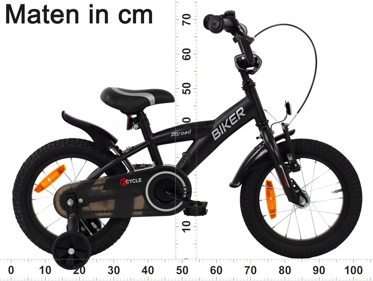 2cycle biker kinderfiets 14 inch 3 tot 5 jaar voor jongens zwart