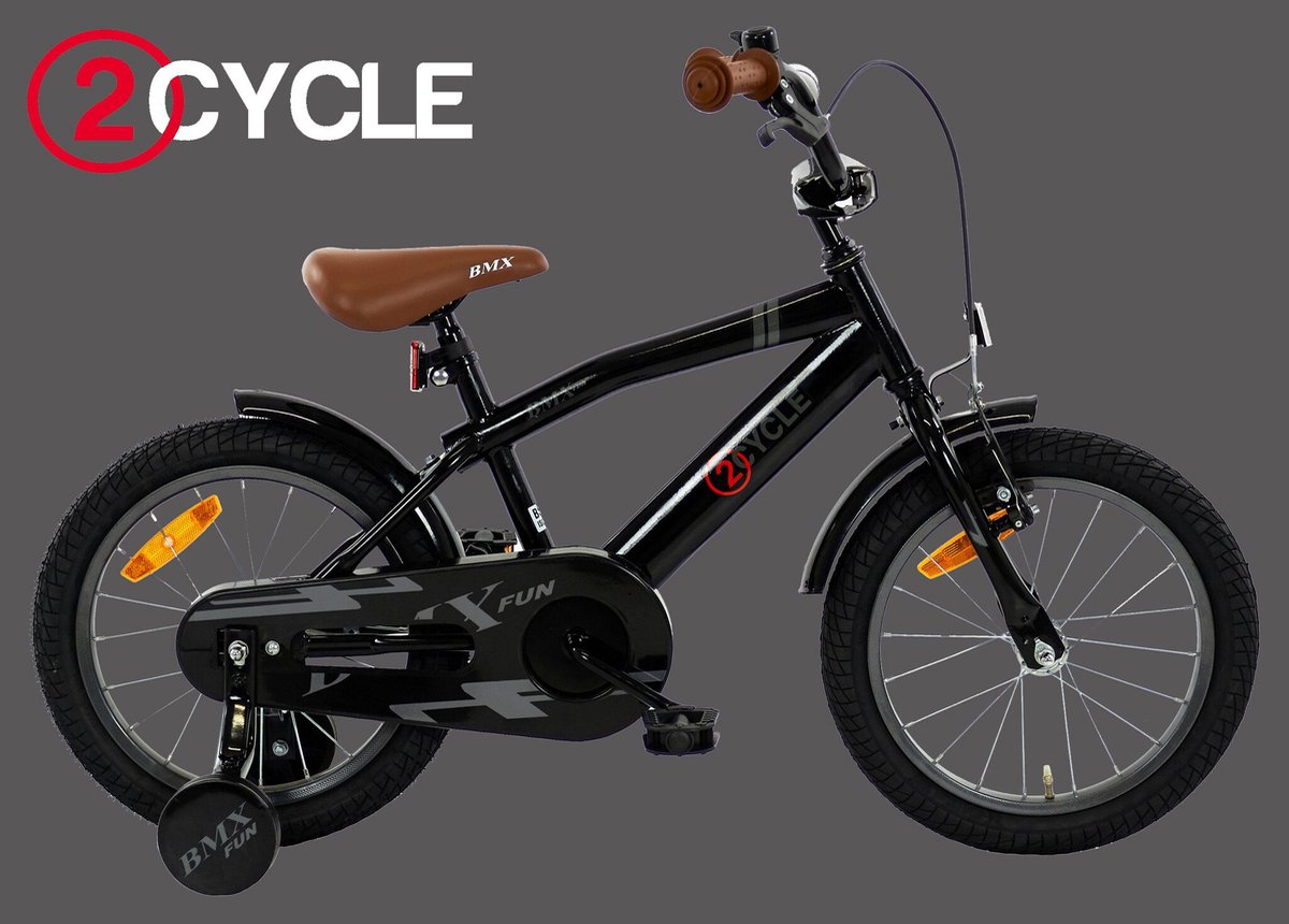 2Cycle BMX-Fun kinderfiets 16 inch (4 tot 6 jaar) voor jongens zwart Kinderfiets kopen online