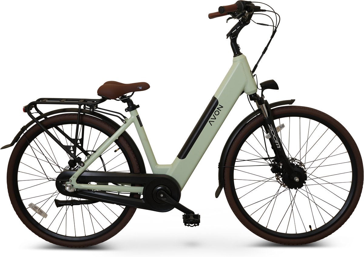 avon bx1 elektrische fiets 24 inch 250w voorwielmotor 504wh accu tot 90 km actieradius hydraulische schijfremmen nexus 3 speed naafversnelling kleurendisplay lage instap lichtgroen
