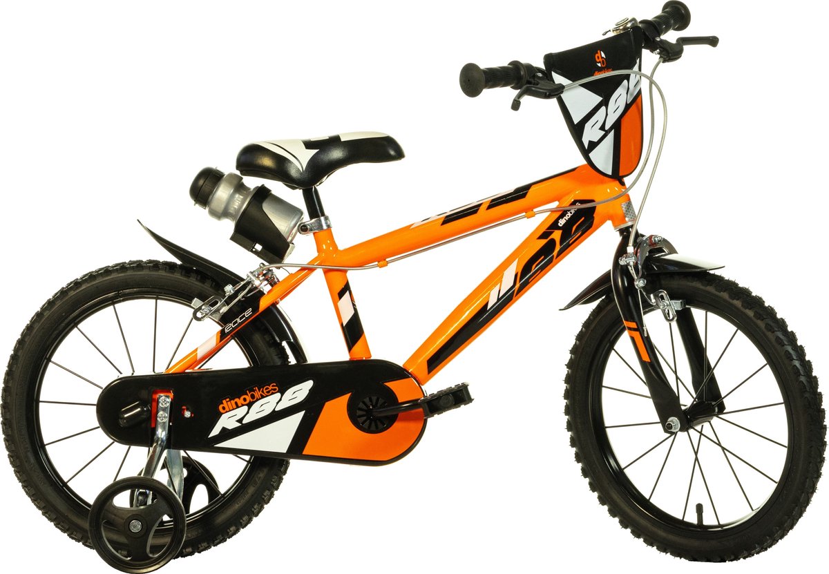 dino r88 kinderfiets 16 inch jongensfiets voor 4 tot 6 jaar 100 115 cm knijprem oranje