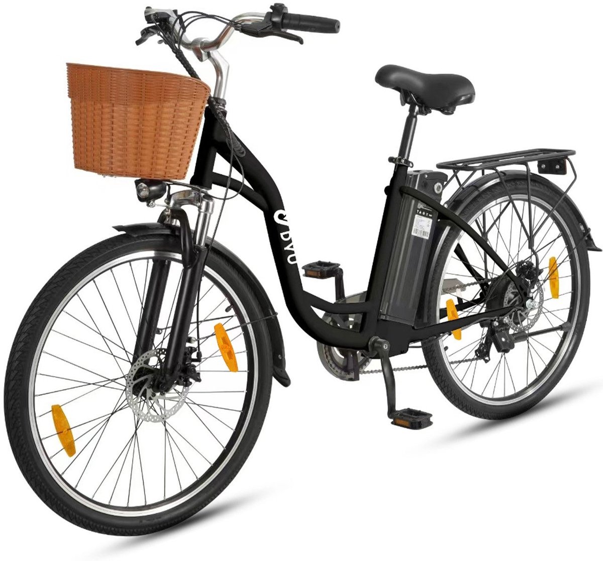 DYU Elektrische Fiets C6 - 450Wh/12.5Ah Accu - 75 km Bereik - 250W Motor - Instap Frame - 26 Inch Wielen - Shimano 6 Versnellingen - Met fietsmandje - Stadsfiets voor Dames en Heren - Zwart Fiets (elektrisch) kopen online