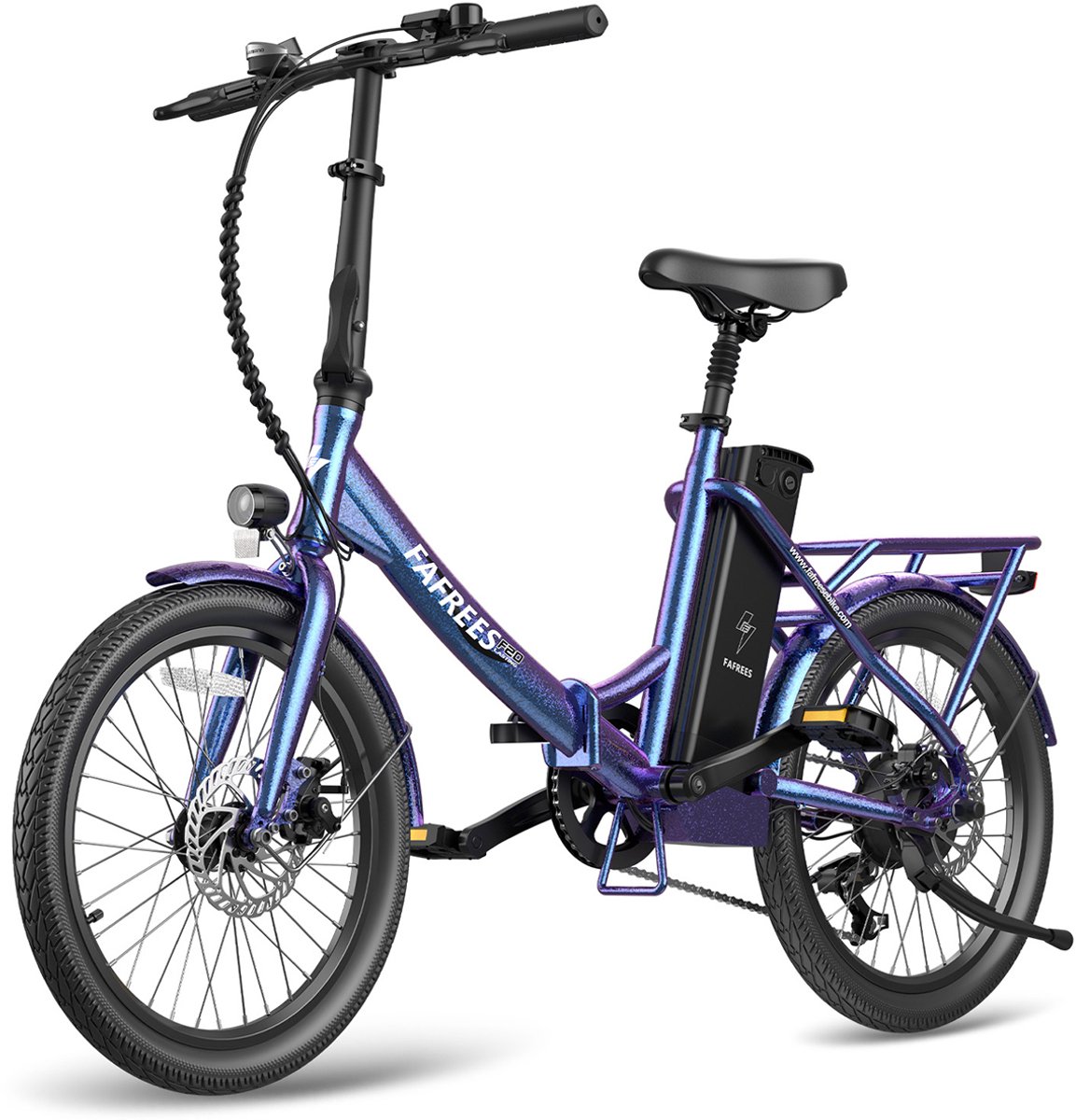 fafrees elektrische fiets f20 lasting elektrische vouwfiets 36v 18 2ah accu 120 km actieradius 250w motor 20 inch banden mechanische schijfremmen shimano 7 versnellingen lcd display paars