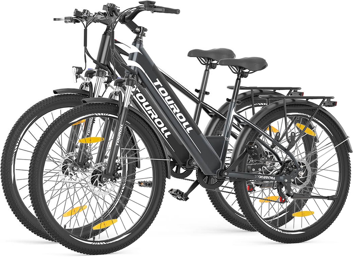 Fietssets:Touroll J1 27,5 inch Trekking Bike+Touroll J1 ST 27,5 inch Trekking Bike met 250W Motor, 36V 15.6Ah Batterij, Max 100km Bereik, 1.8" LCD Display Shimano 7-Speed Schijfrem Fiets (elektrisch) kopen online