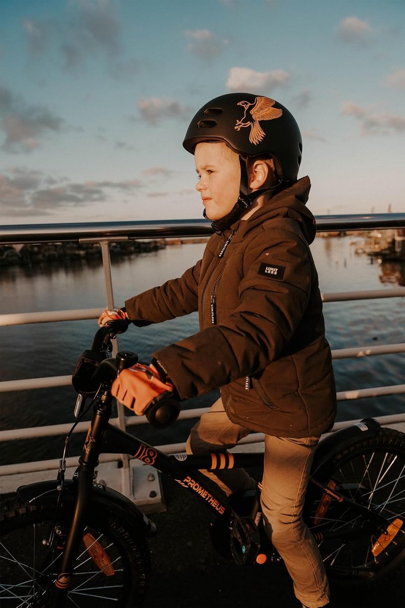 kinderfiets 14 inch fiets voor jongens en meisjes van 4 jaar met zijwieltjes terugtraprem coaster brake bmx stijl zwart mat met oranje accenten stevig frame verstelbaar zadel stuur