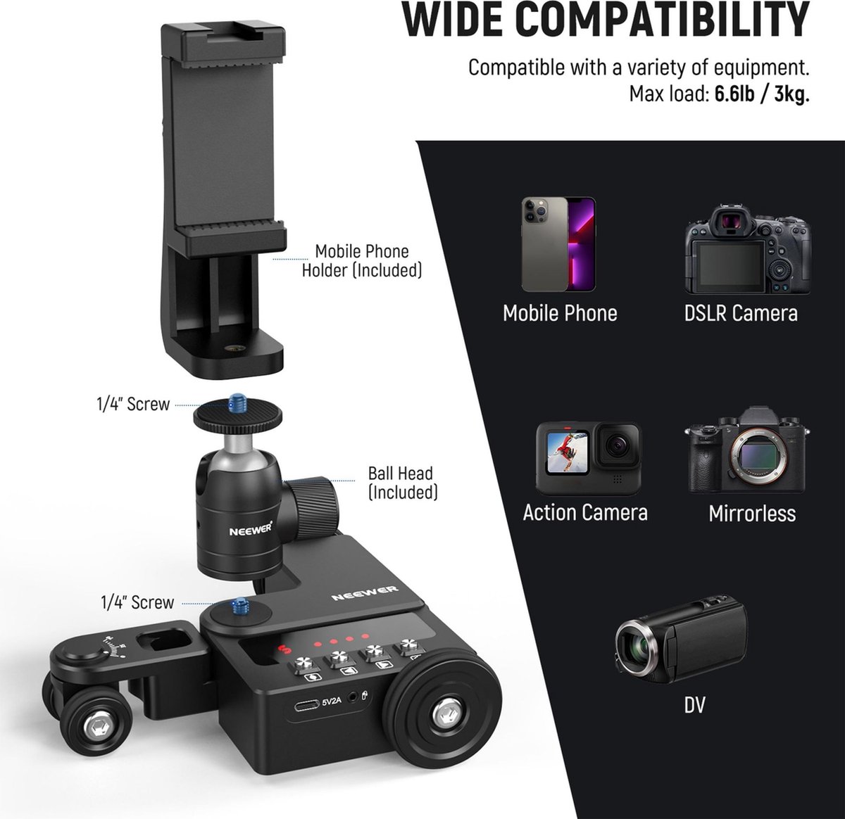 Neewer Elektrische Camera-Trolley Met Verplaatsbare Telefooncamerahouder Fiets kopen online