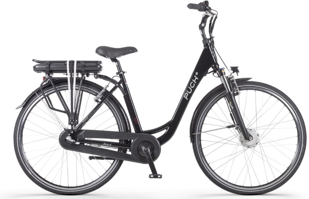 puch e folk n3 elektrische fiets e bike rijklaar geleverd lage instap framemaat 50 uitneembare accu 28 inch 250w ananda motor 120 km actieradius glossy black