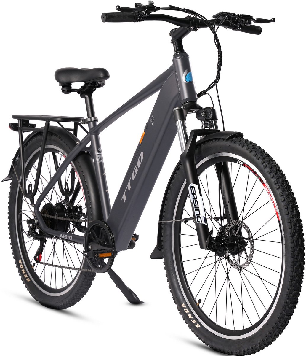 TTGO Elektrische Fiets M310 - 540 Wh / 36V 15Ah Accu - 80 km Actieradius - 27.5 Inch Wielen - Shimano 7 Versnellingen - 250W Motor - Aluminium Frame - LCD Display - Elektrische Stadsfiets - Grijs Fiets (elektrisch) kopen online