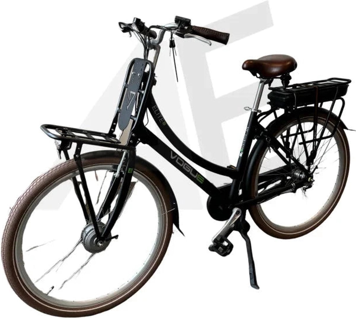 vogue elite elektrische fiets 3 versnellingen 13ah 50cm e bike mat zwart met bruine accenten