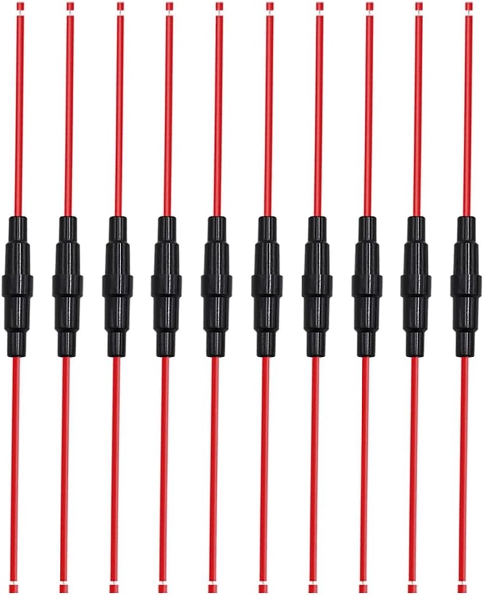10Pcs 5 X 20mm Inline Glass Tube Fuse Holder - 32V 20A Car AGC Glass Fuse Holder met 16 AWG Draad - Zwart Skateonderdeel kopen online