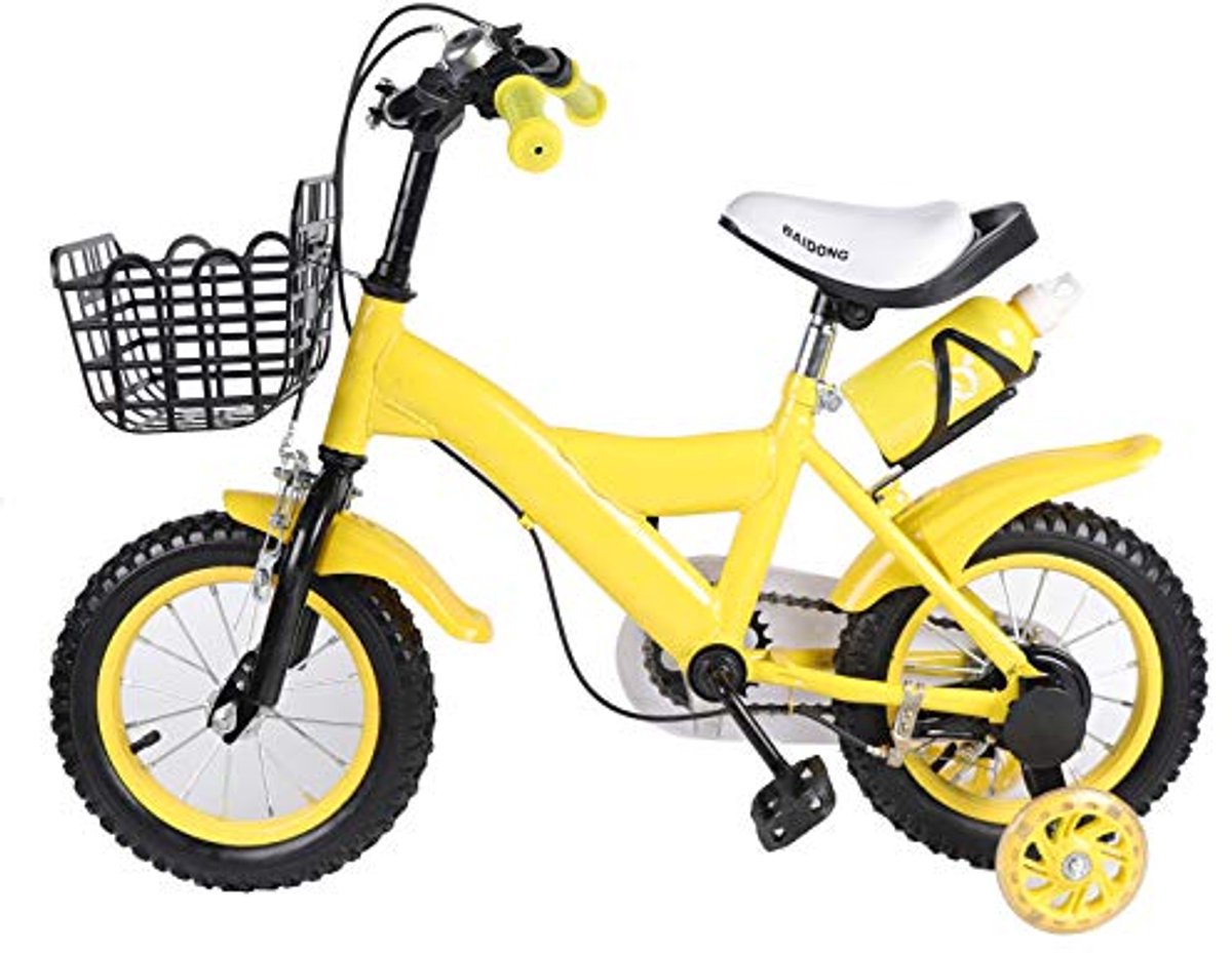 12 Inch Kinderfiets met Steunwielen voor Jongens en Meisjes - Gele Fiets met Koolstofstaal Frame Kinderfiets kopen online