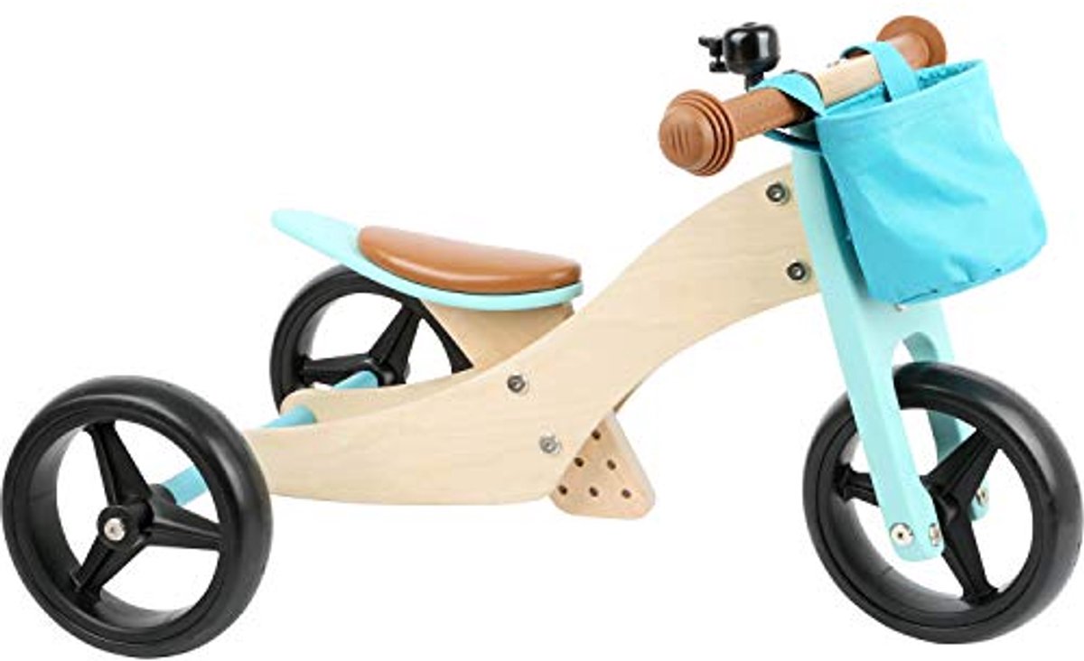 2-in-1 Houten Trike en Loopfiets in Turquoise met Verstelbare Zitting Driewieler kopen online