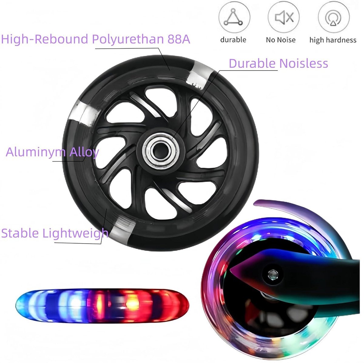 2 Stuks Lichtgevende Stuntstep Rollerwielen voor Zwarte Scooters 100mm - Helder Oplichtend Buitenspeelvoertuigaccessoire kopen online