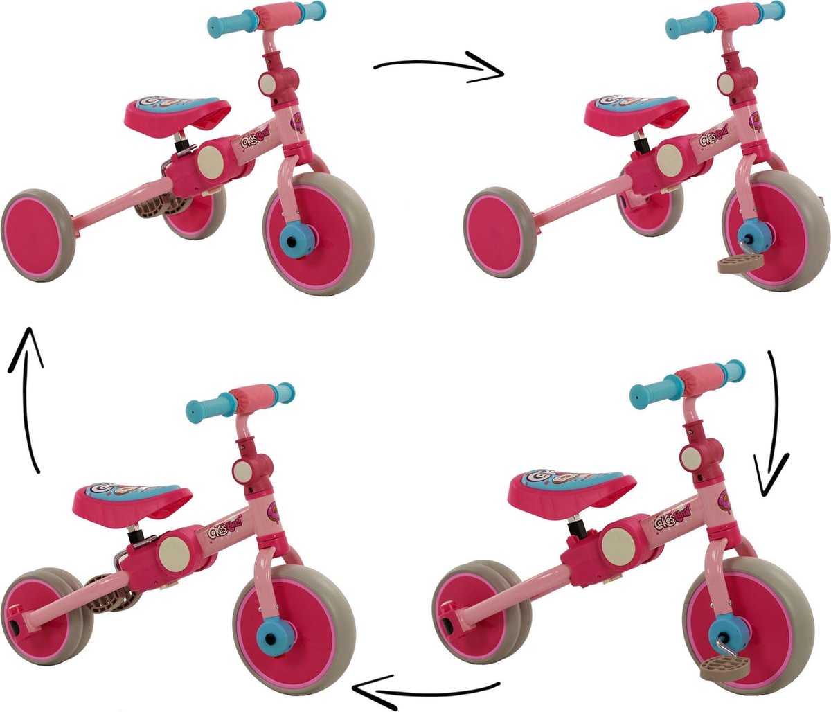 2Cycle 4 in 1 Driewieler-Loopfiets - Roze Loopfiets kopen online