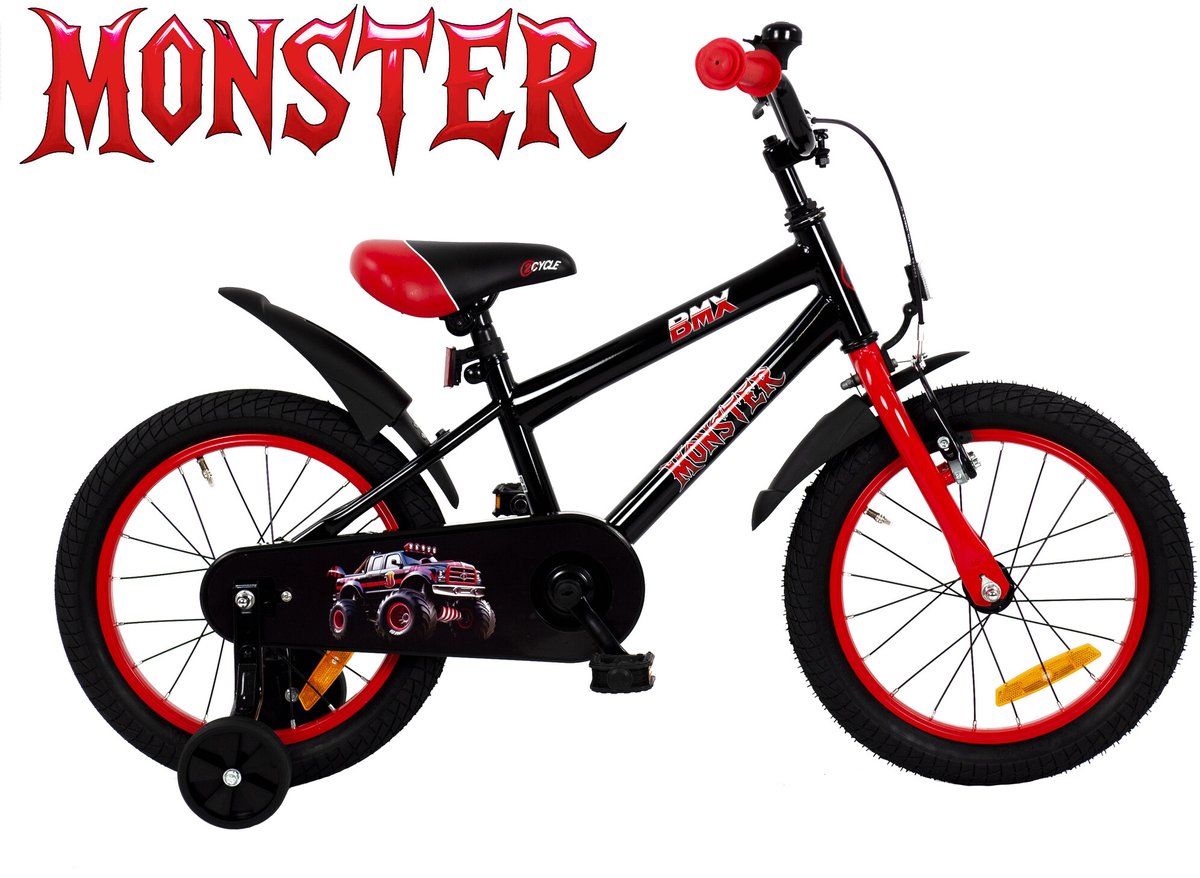 2Cycle Monster kinderfiets 16 inch (4 tot 6 jaar) voor jongens zwart Kinderfiets kopen online