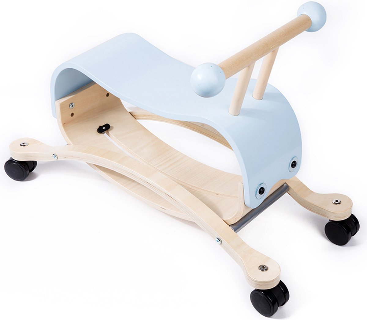 3 in 1 houten loopfiets loopauto eenvoudig om te bouwen tot hobbelpaard schommelstoel zonder gereedschap blauw