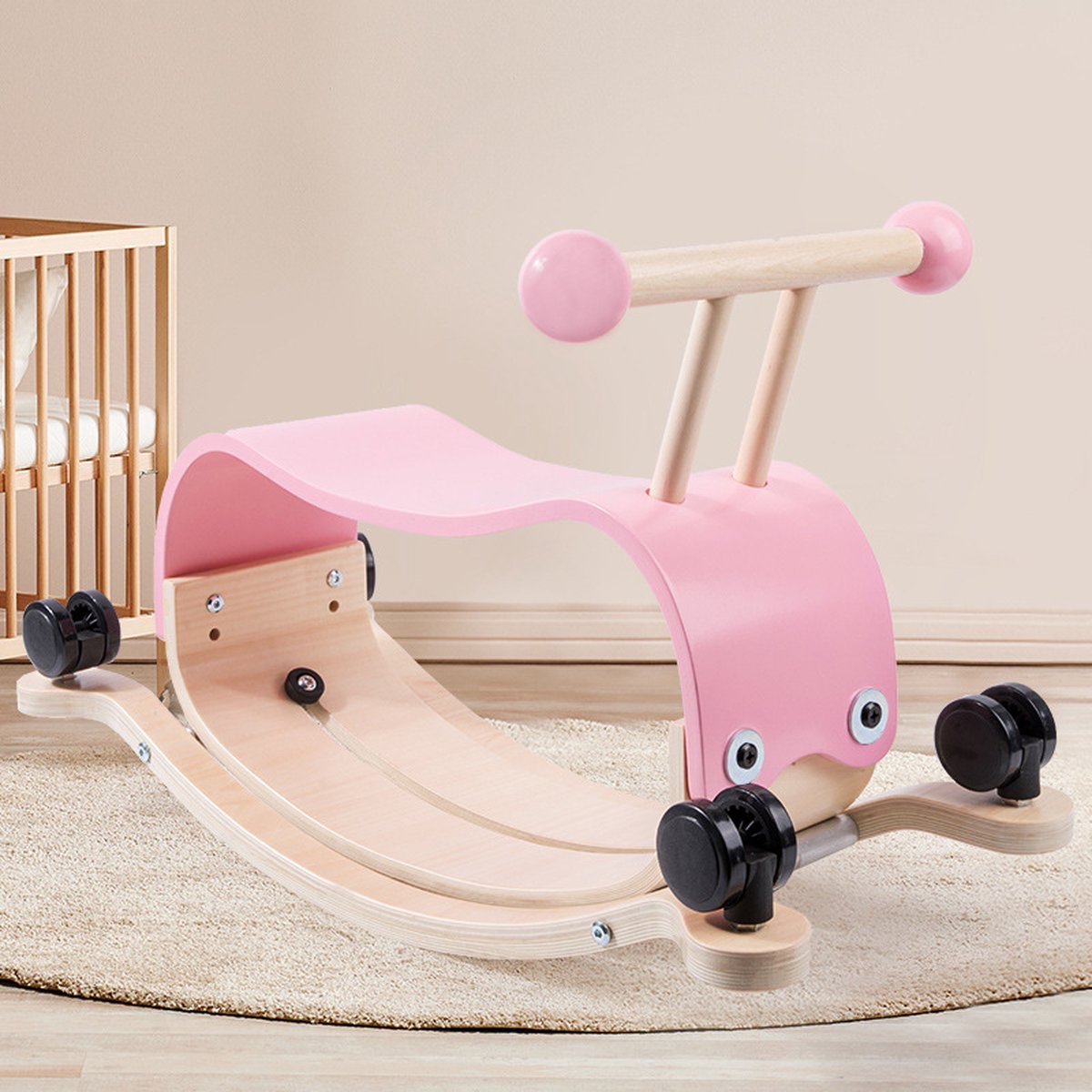 3-in-1 Houten Loopfiets/Loopauto – Eenvoudig om te Bouwen tot Hobbelpaard/Schommelstoel Zonder Gereedschap Roze Loopfiets kopen online