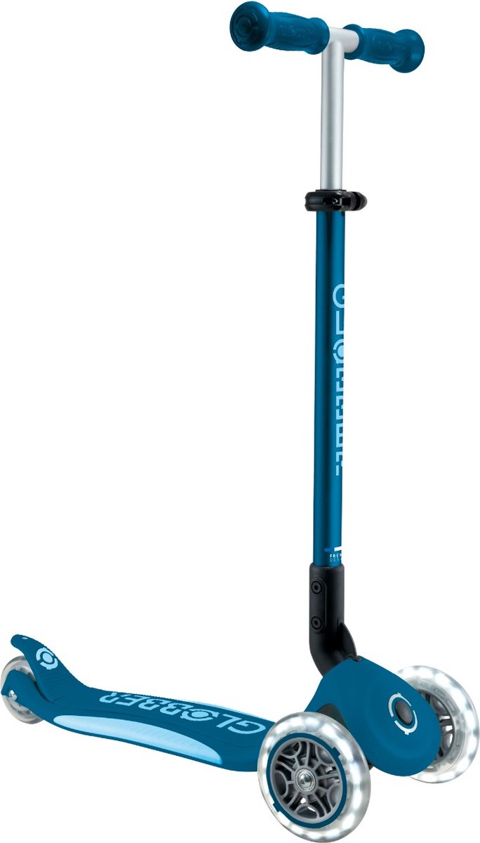 3-Wiel Step - Globber Primo Foldable Plus Lights Petrol Blue - blauw - lichtgevende wielen - vouwbaar - in hoogte verstelbaar - vanaf 3 tot 9 jaar Step kopen online