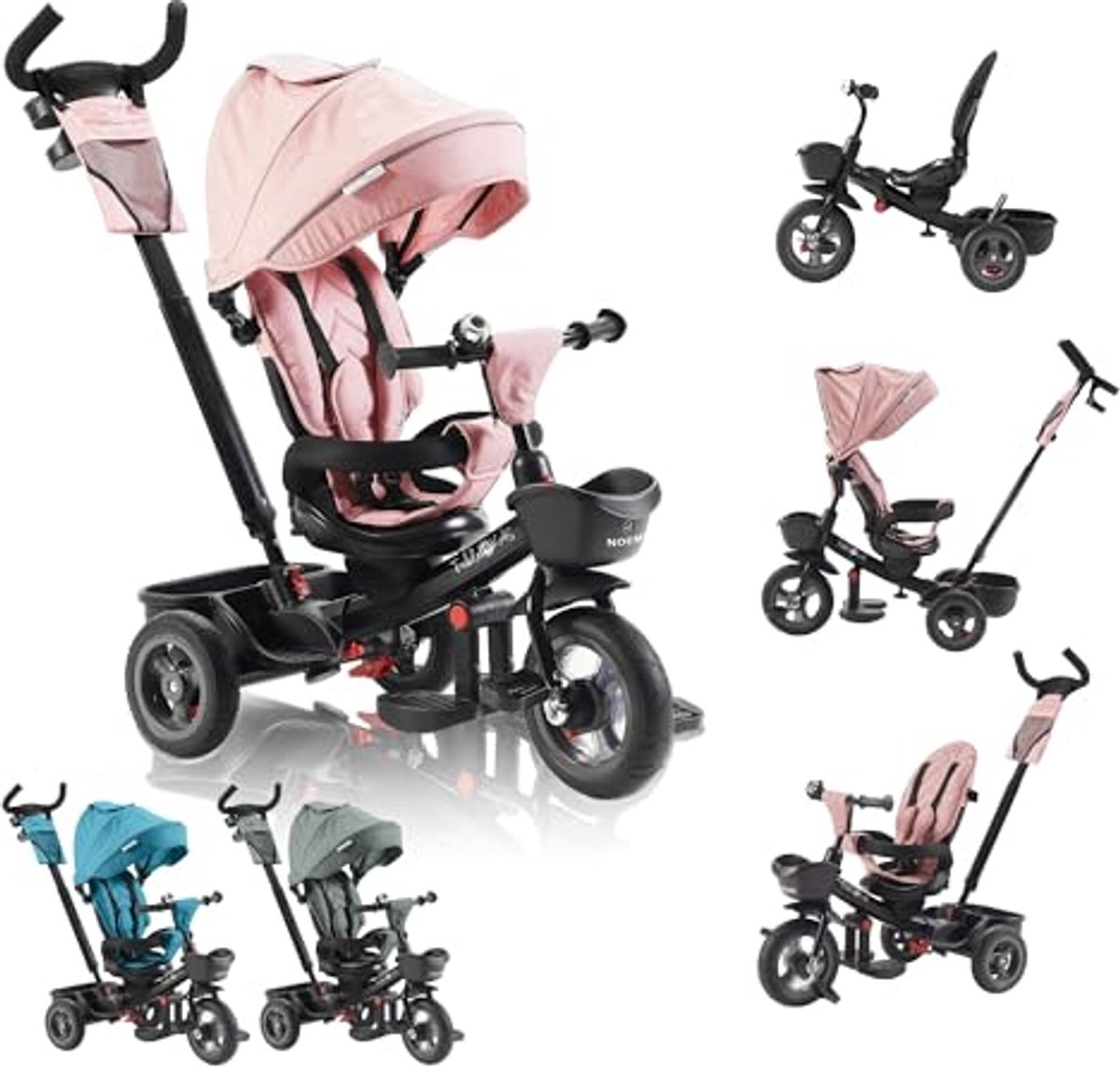 5 in 1 kinderdriewieler met duwstang voor kinderen van 18 maanden tot 5 jaar roze