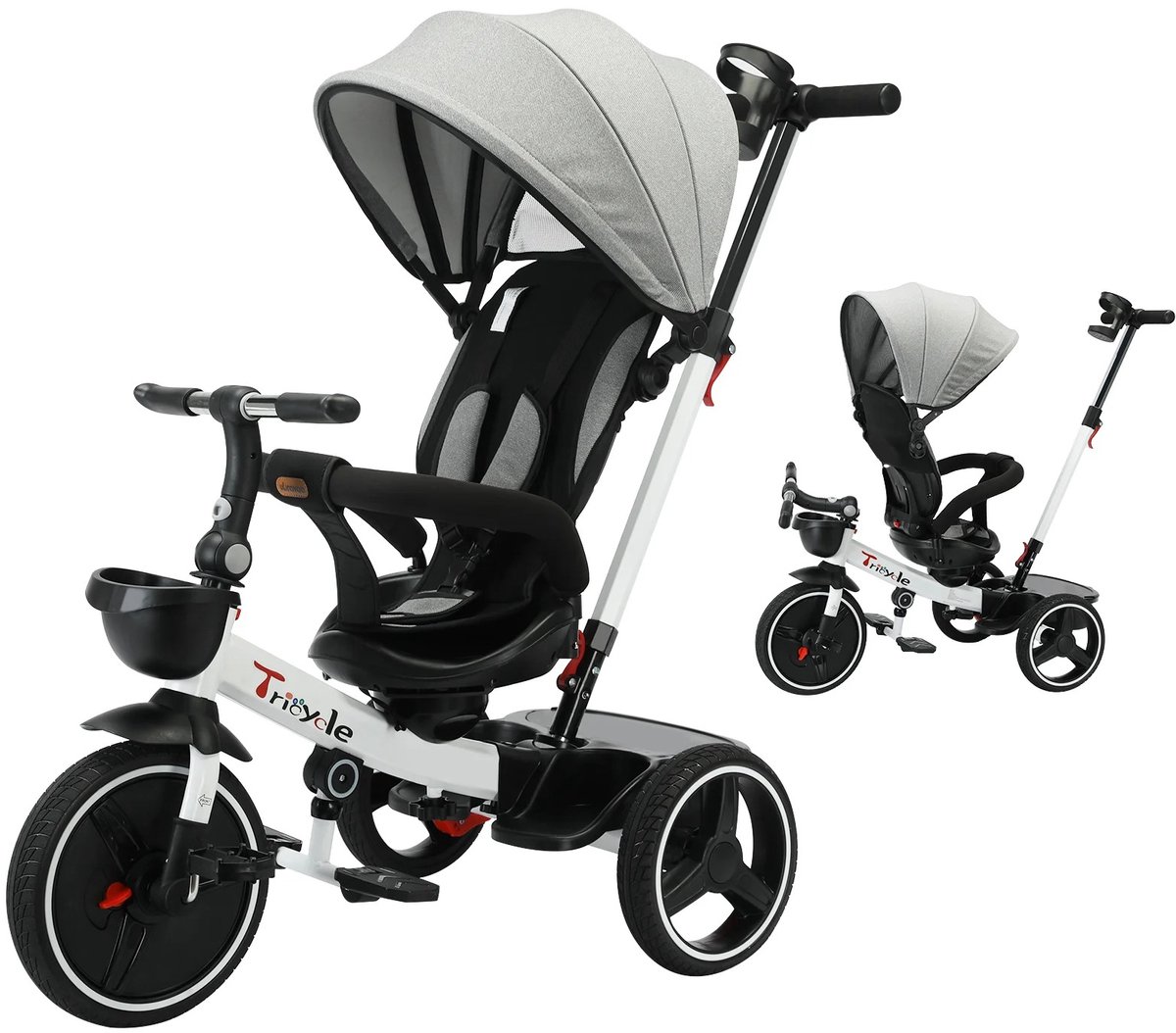6-in-1 Baby Driewieler – Veilige Comfortabele en Meegroeiende Duwfiets met Ouderbesturing - Verstelbare Luifel en Schokabsorberende Wielen Buitenspeelvoertuigaccessoire kopen online
