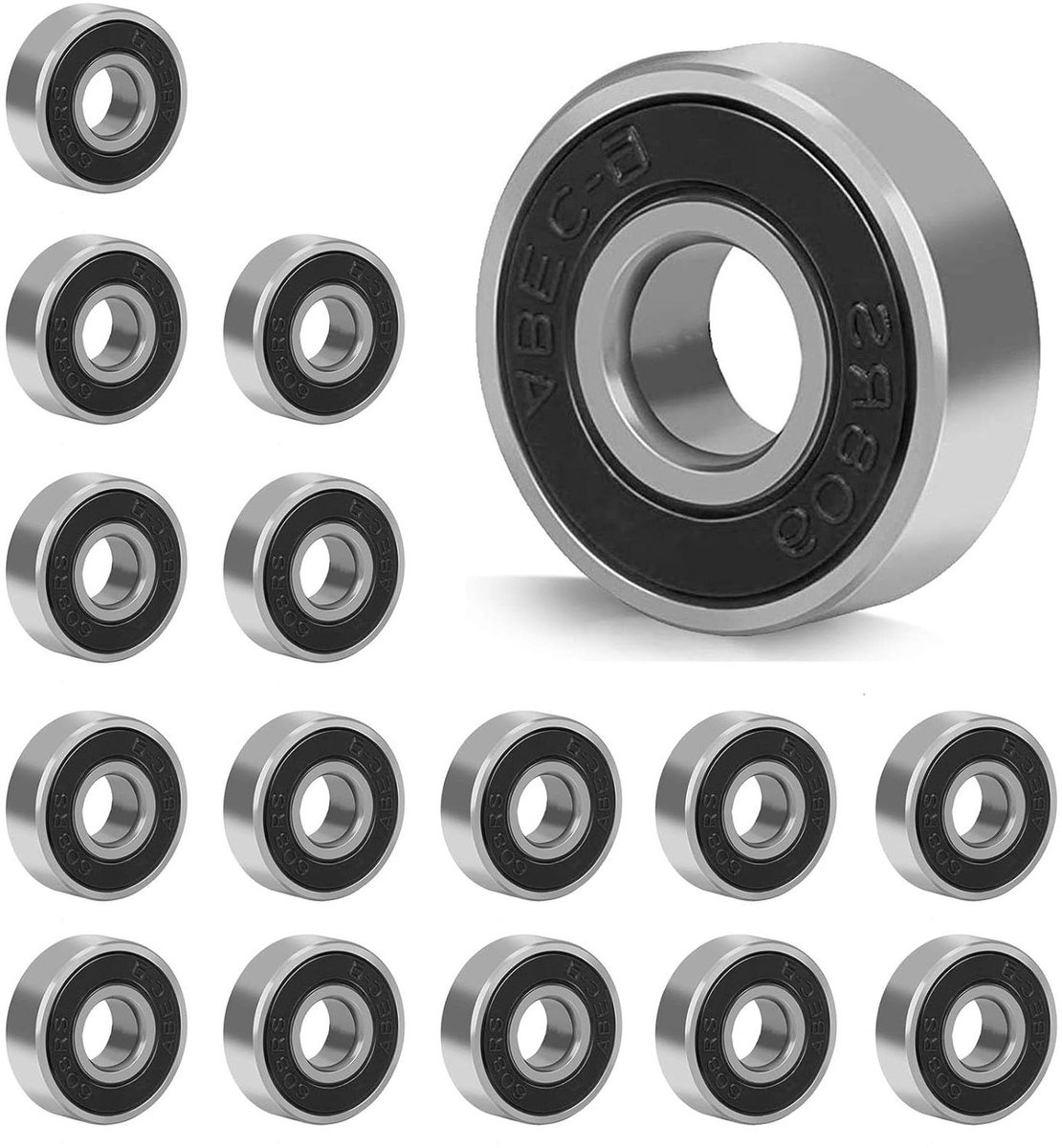 Allecto Plus - 16 stuks kogellagers 608 RS van metaal voor skateboard rolschaatsen - inline skaten - zwart Skateonderdeel kopen online