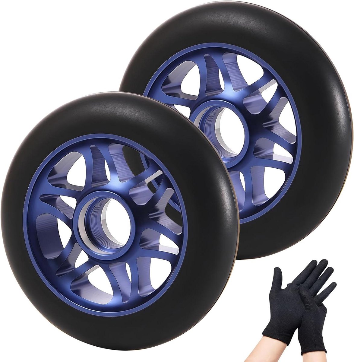 allecto plus 2 stuks scooterwielen van 110 mm met abec 9 lagers en 88a banden geschikt voor scooters en kickscooters met handschoenen 110 x 24 mm