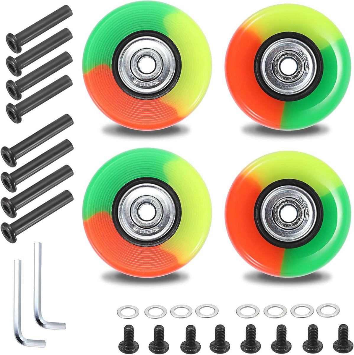 allecto plus 4 delige set universele bagage vervangingswielen rubber kleurrijk skate reparatiekits swivel caster wielen 50x18mm 30 33mm assen
