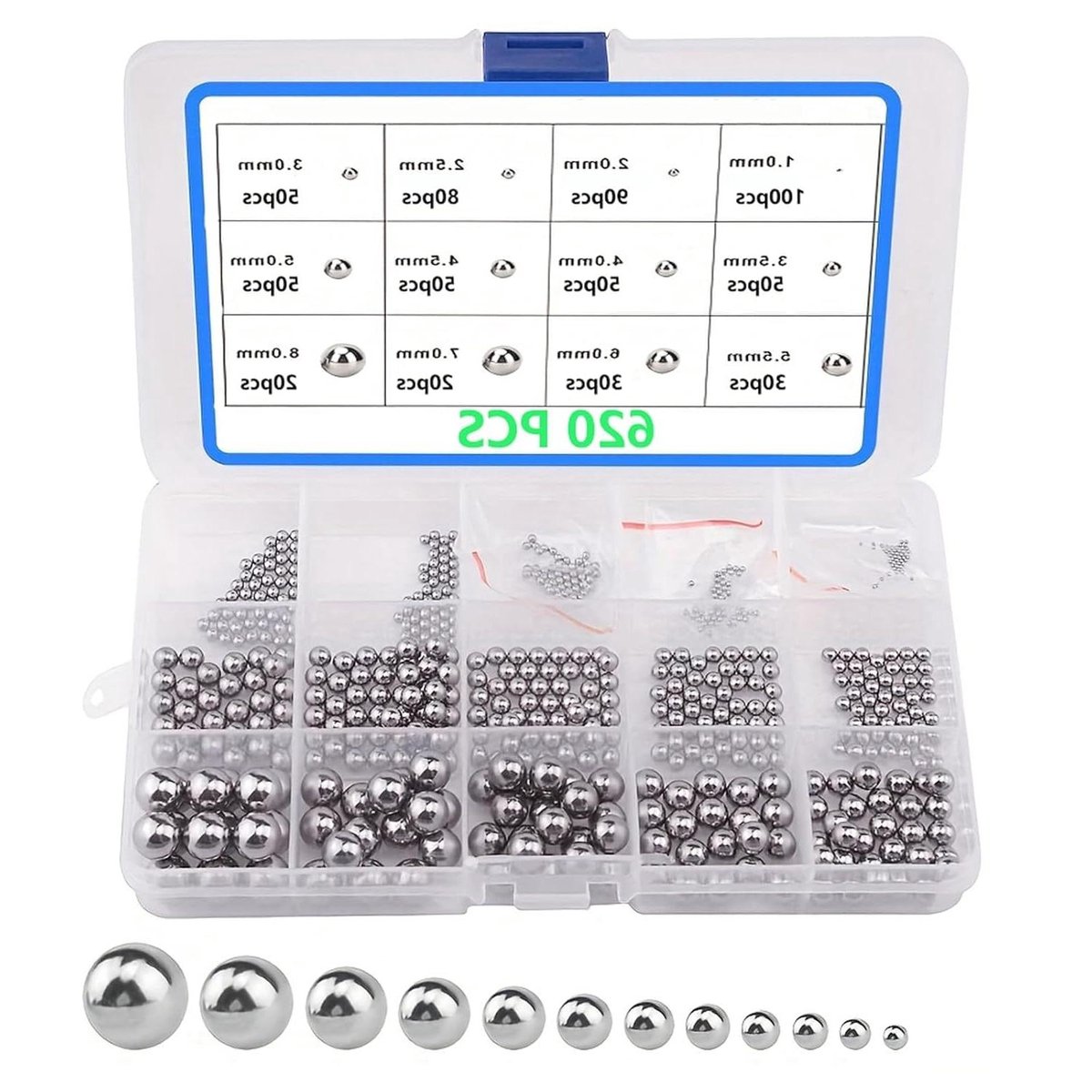 Allecto Plus - Assortiment van 620 roestvrijstalen kogellagers in 12 maten Skateonderdeel kopen online