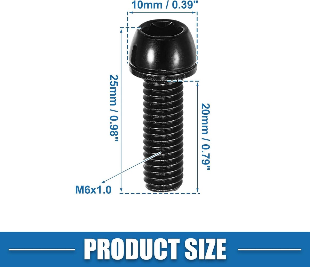 allecto plus conische bouten schroeven fietsstuur m6x20mm set zwart 20 stuks