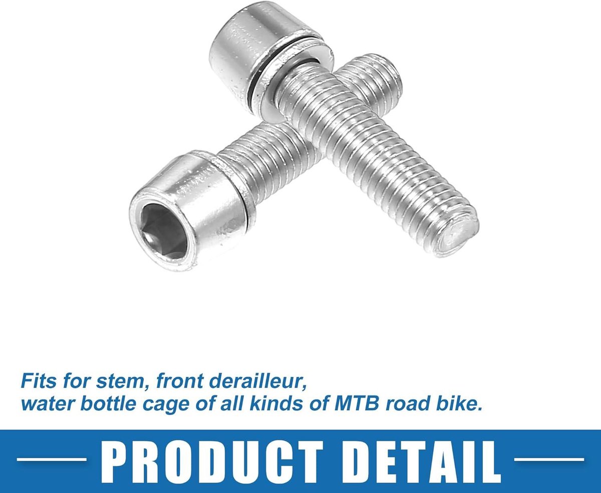 allecto plus conische bouten schroeven voor fietsstuur m5x20mm zilver set van 4 stuks