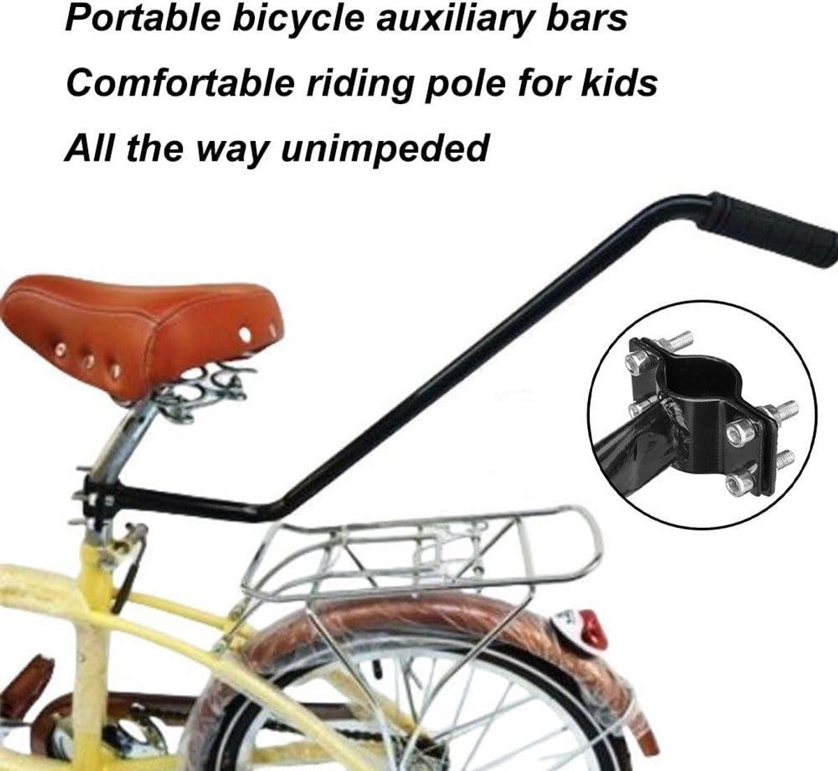 allecto plus duwstang voor kinderfiets stabiliserende balansgreep lange afstandstrainingshulp zwart