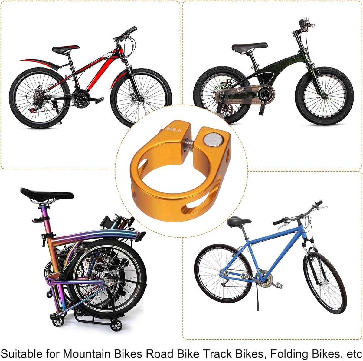 Allecto plus - Fietszadelsteunklem, aluminiumlegering, M4-binnenzeskantschroef, goud, 28,6 mm Fiets kopen online