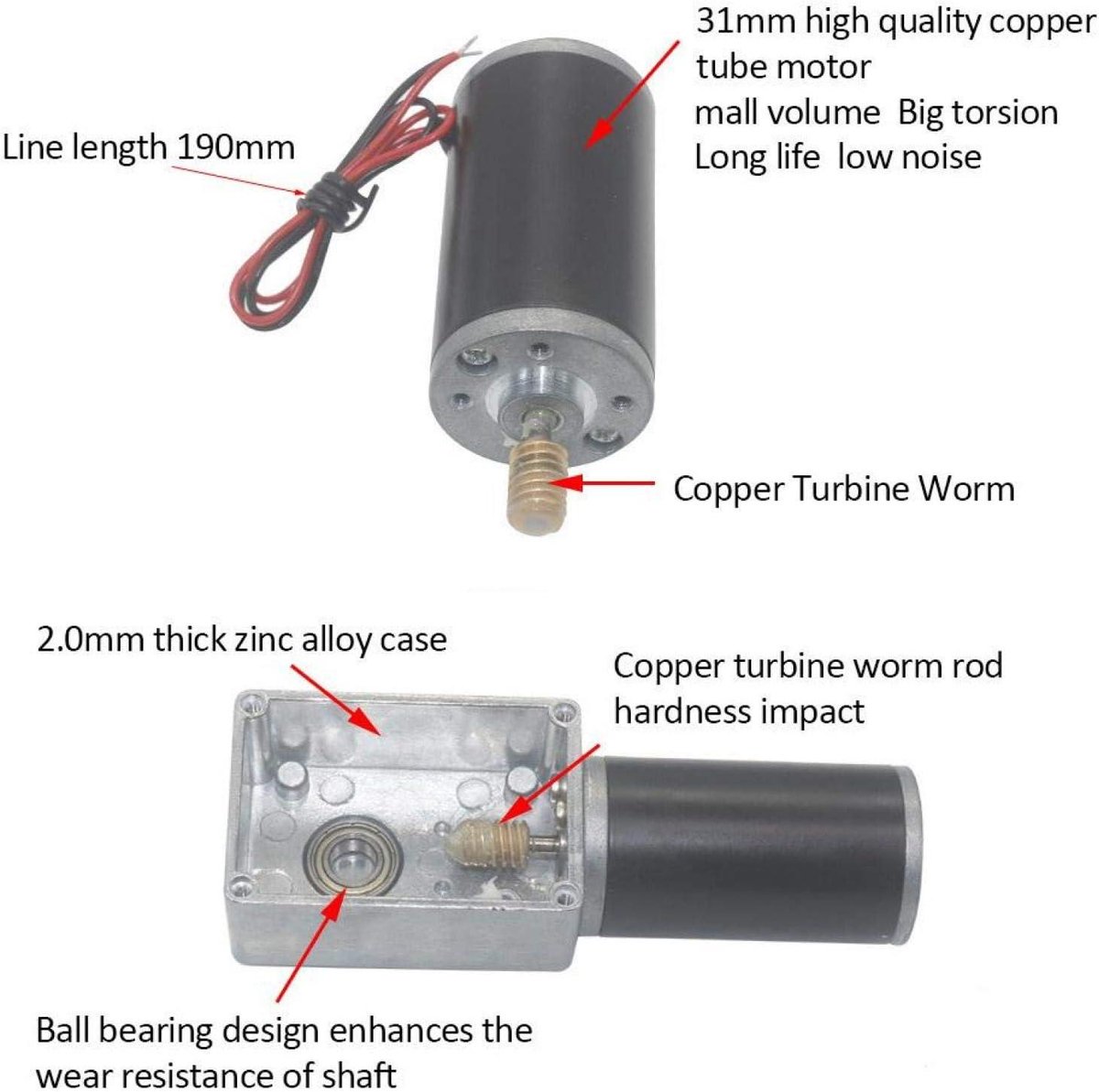 Allecto Plus - Hoge torsiesnelheid elektrische versnellingsbakmotor met DC-motor en Omkeerbare wormwiel 8 mm as (12V, 10 RPM) Accuvoertuig kopen online