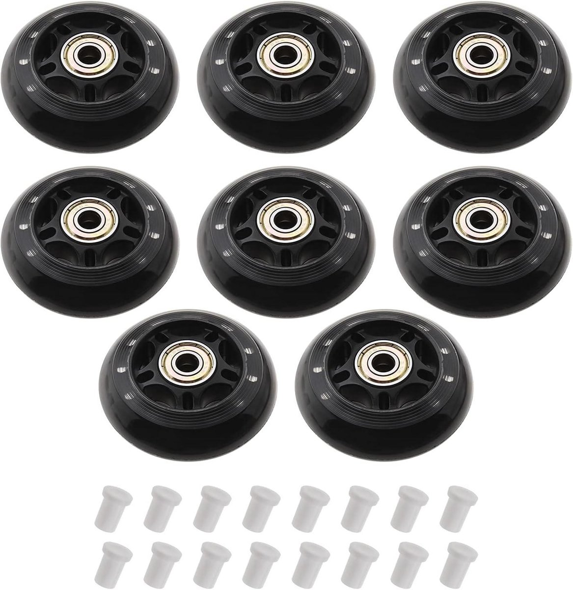allecto plus schaatsen wielen 8 stuks voor jongens meisjes 70mm 82a abec 7 lager indoor outdoor recreatief rijden met witte plastic spacers zwart pu