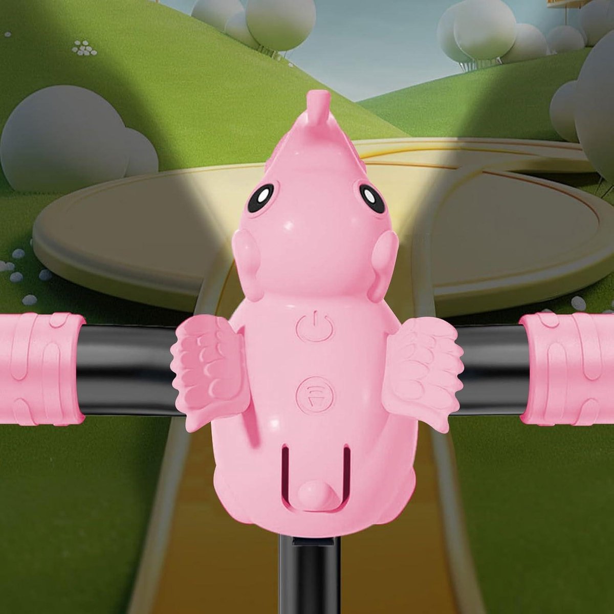 allecto plus usb oplaadbaar kinderscooterlicht met led waterdicht en drievoudige modus voor scooter en kinderwagen olifantenbaby patroon veiligheidswaarschuwing 8 standen verlichting