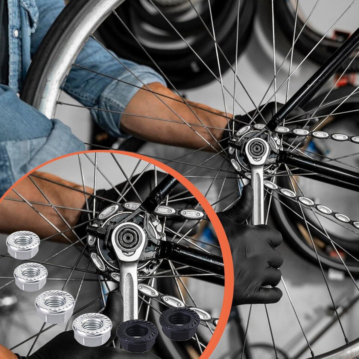 allecto premium fiets as moeren en veiligheid wasers set voor wielen carbon staal m8 m9 5 m10 fiets hub flens as moeren achter en voorwiel voor mountain road kid en city bike 12 stuks