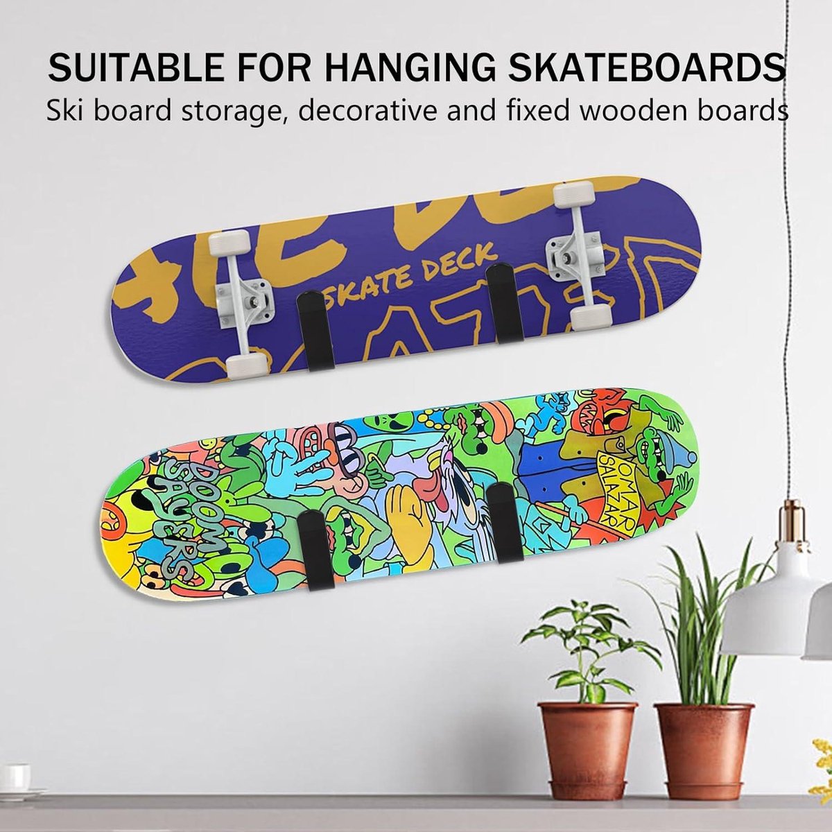 Allecto Premium - Snowboardwandhouders 4 stuks voor wandmontage van koudgewalst staal - zwart met ski longboard wakeboard ophangsysteem Longboard kopen online