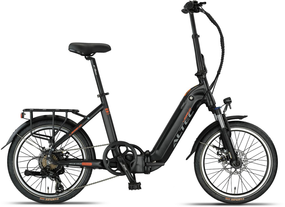 altec legend elektrische vouwfiets mat zwart 20 inch accu 460wh 36v 12 8ah 250w ananda achterwielmotor shimano 7 versnellingen