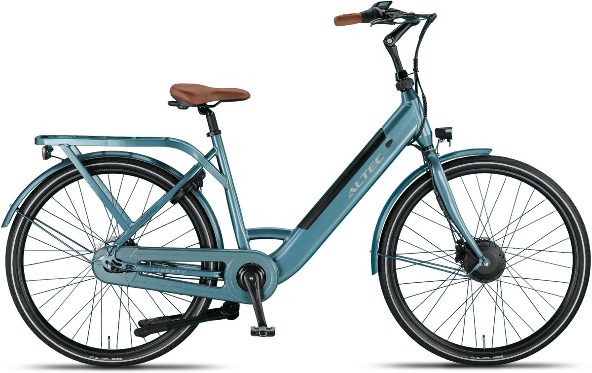 altec liberty elektrische fiets glazuur blauw 28 inch accu 504wh 36v 14ah 250w 42nm voorwielmotor shimano nexus 7 versnellingen hydraulische remmen