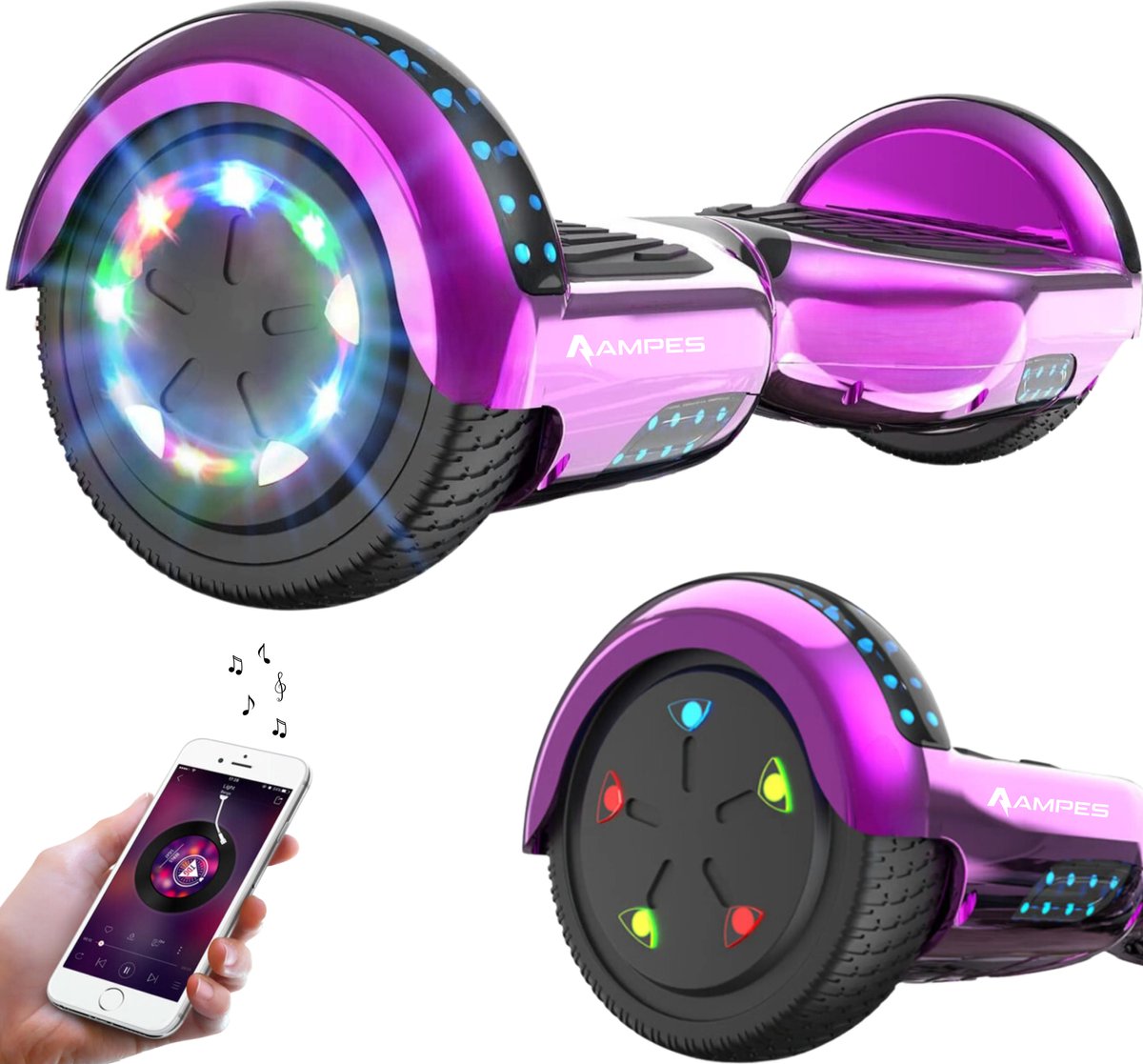 Ampes Hoverboard - Bluetooth Speaker - 24V 4.0 Ah Accu - Oxboard - 12 km/h - UL2272 Gecertificeerd - LED Verlichting - Anti lek banden - Belastbaar tot 120KG - 6.5 Inch - Inclusief Draagtas - 700W - Roze Hoverboard kopen online